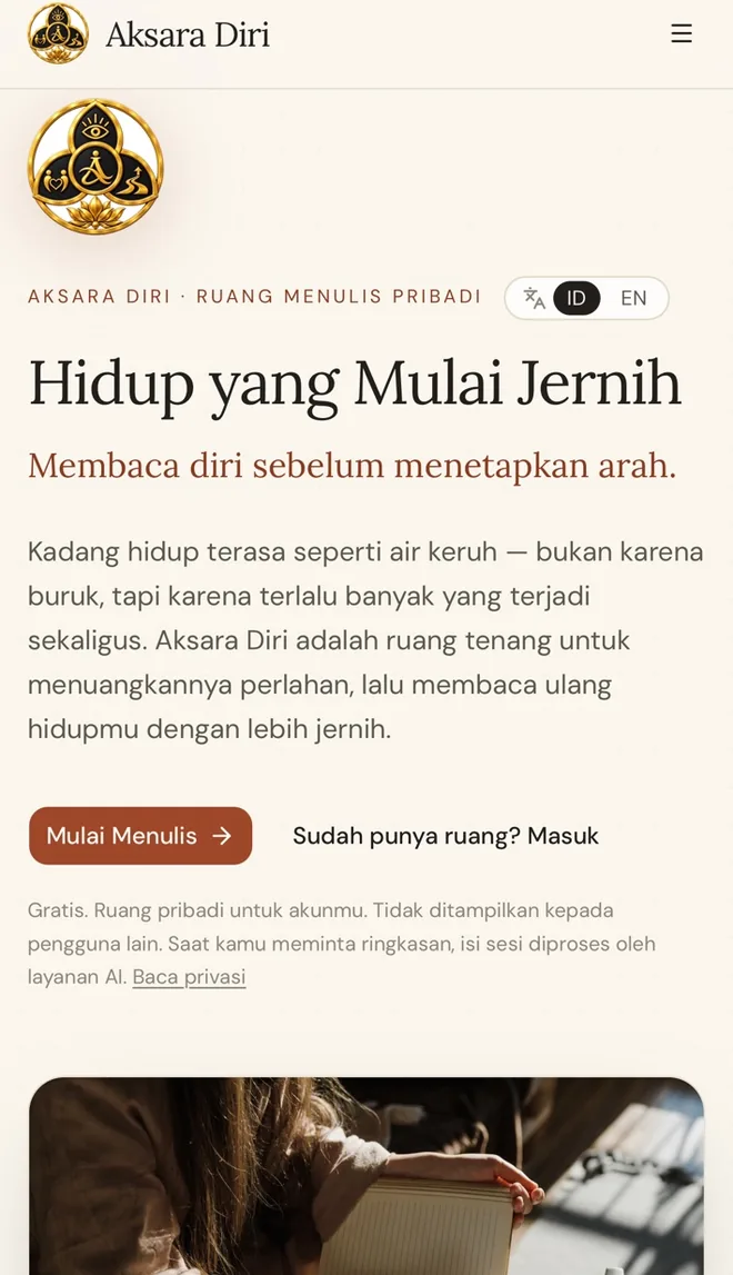 Tangkapan layar asli versi ponsel: Aplikasi Aksara Diri